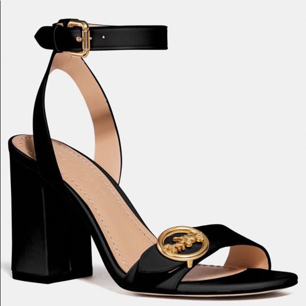 COACH Black Maddi Sandal Chunky Strap Heels